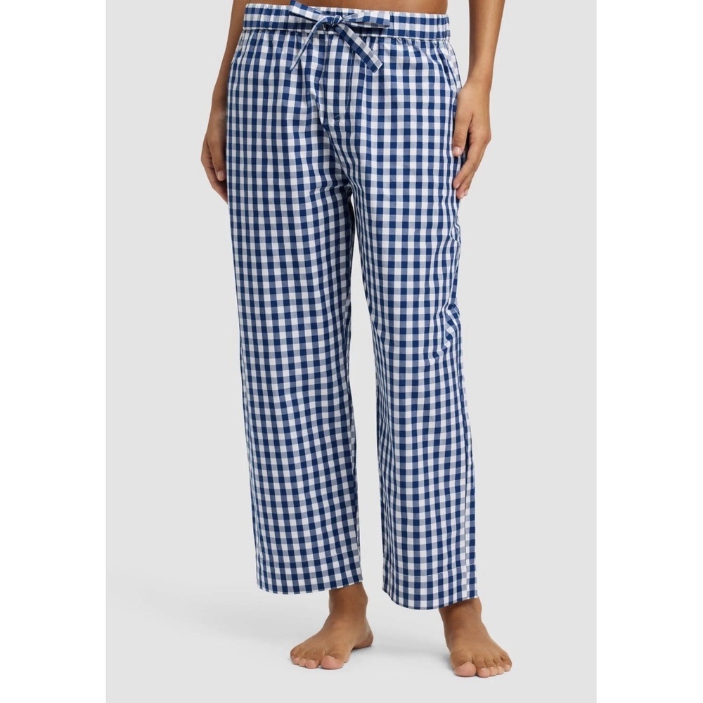 Cozy Earth‎ Women's Sutton Cropped Pajama Pants Size XS Gingham Blue Cotton